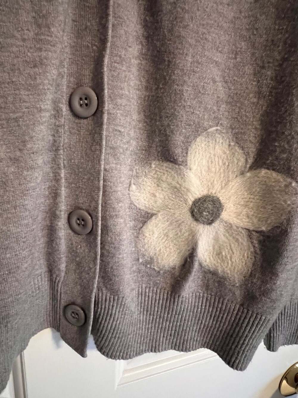 Aaeda Heather Grey Daisy Floral Felted Button Front‎ Cardigan - Picture 2 of 5